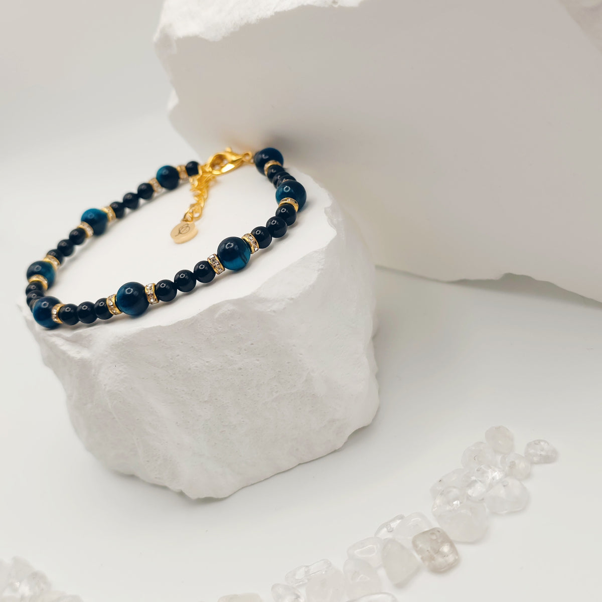 Onyx and Sapphire Tigers Eye Bracelet [For Inner Wisdom]