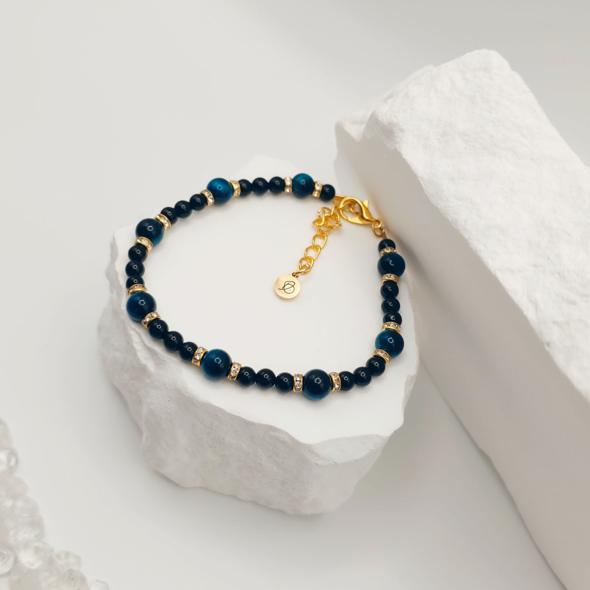 Onyx and Sapphire Tigers Eye Bracelet [For Inner Wisdom]