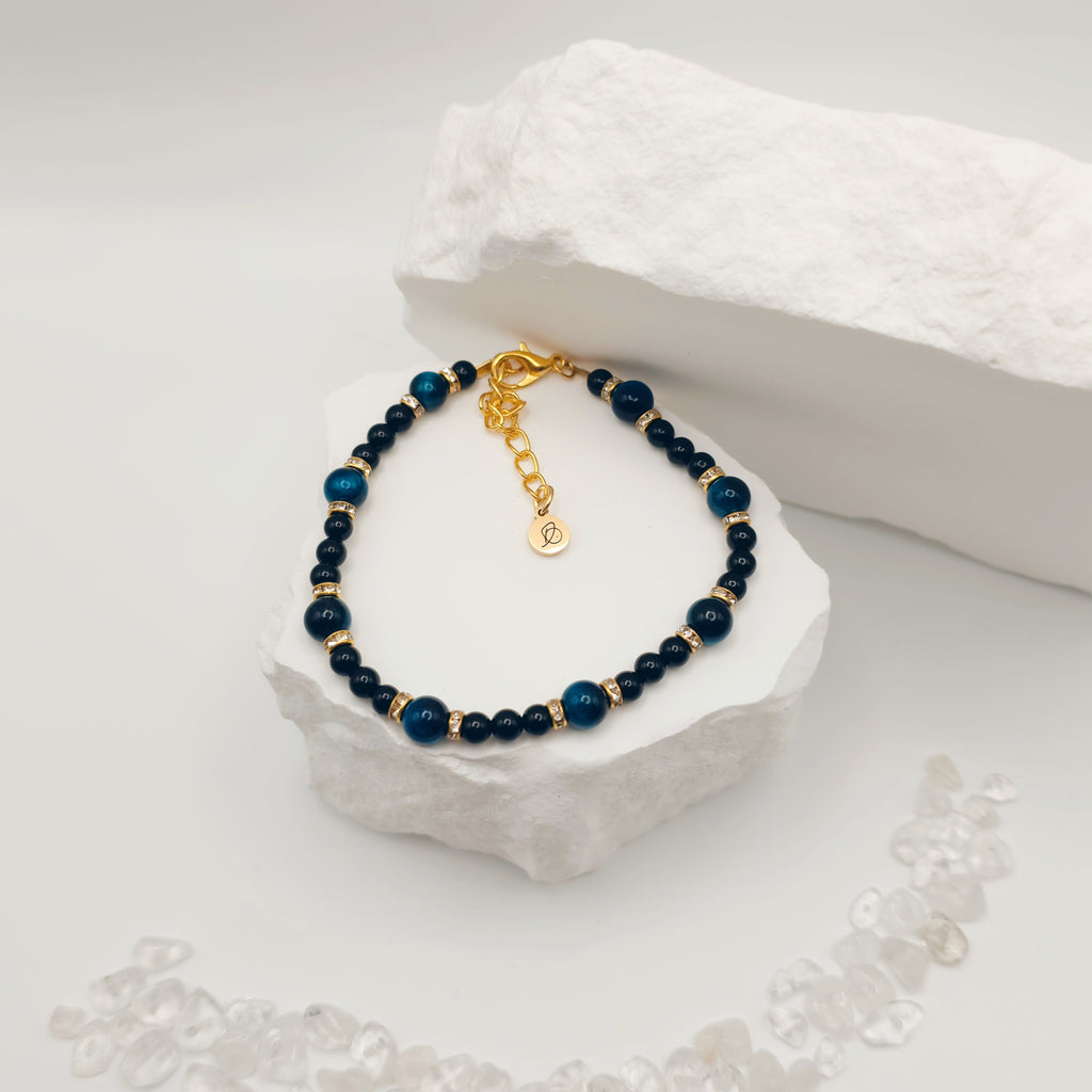 Onyx and Sapphire Tigers Eye Bracelet [For Inner Wisdom]