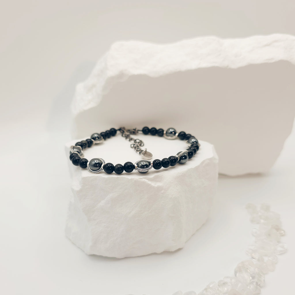 Gold-Sheen Obsidian and Hematite Bracelet [For Enhanced Clarity]