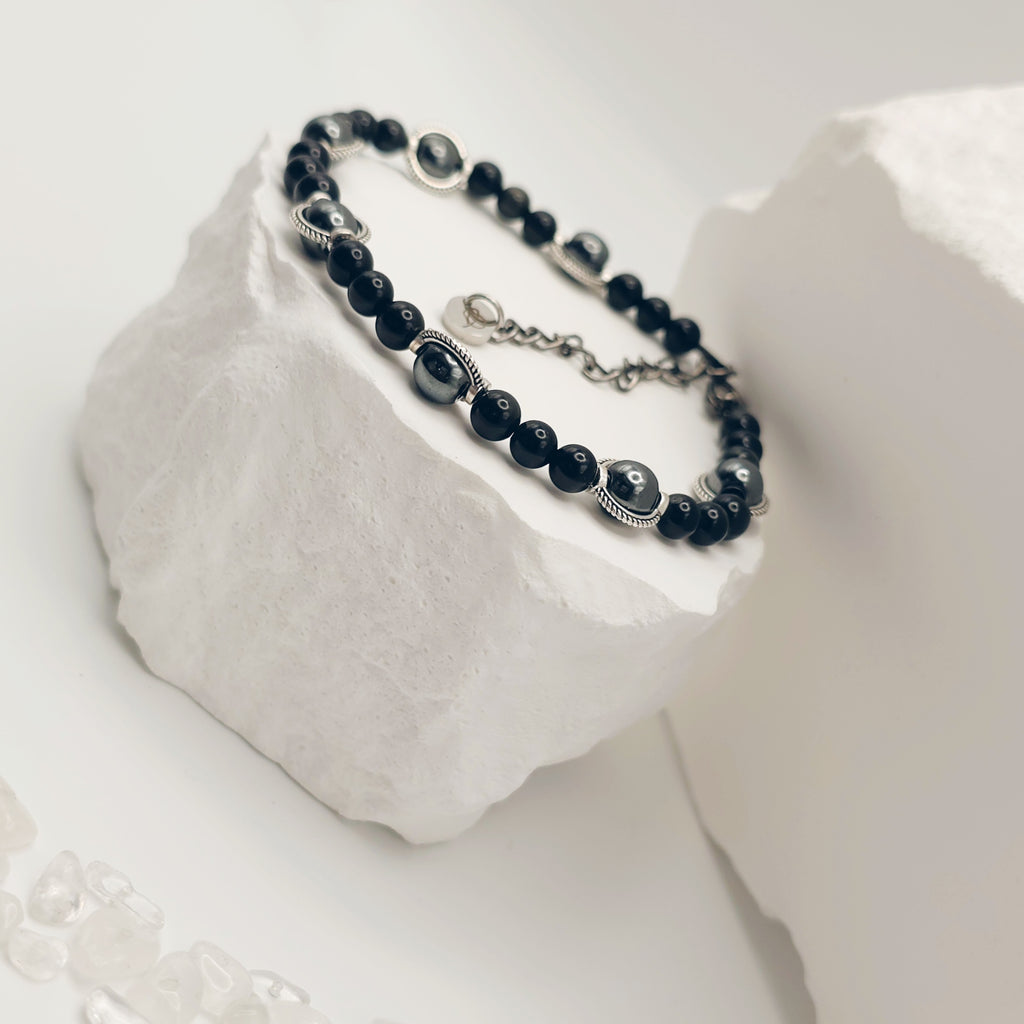 Gold-Sheen Obsidian and Hematite Bracelet [For Enhanced Clarity]