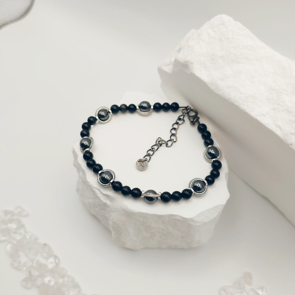 Gold-Sheen Obsidian and Hematite Bracelet [For Enhanced Clarity]