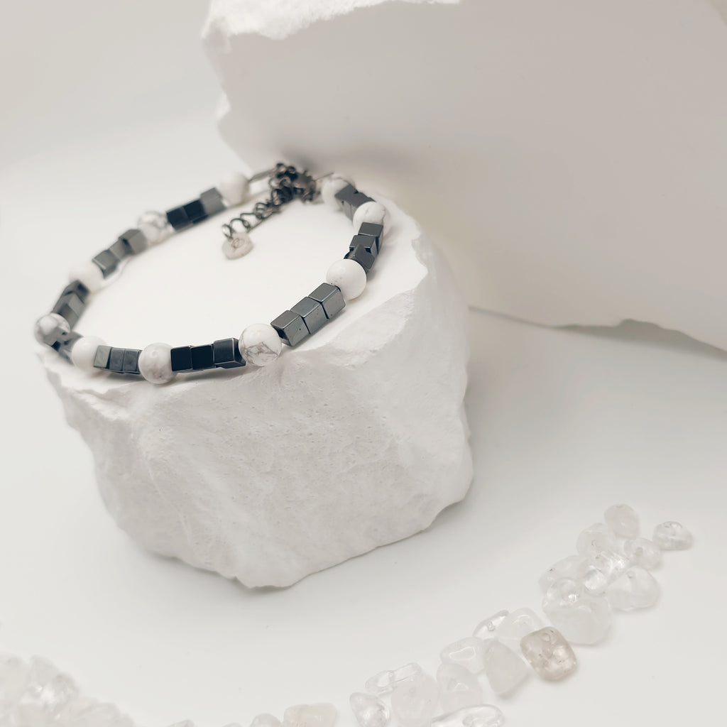 Howlite and Hematite Bracelet [For Stability]