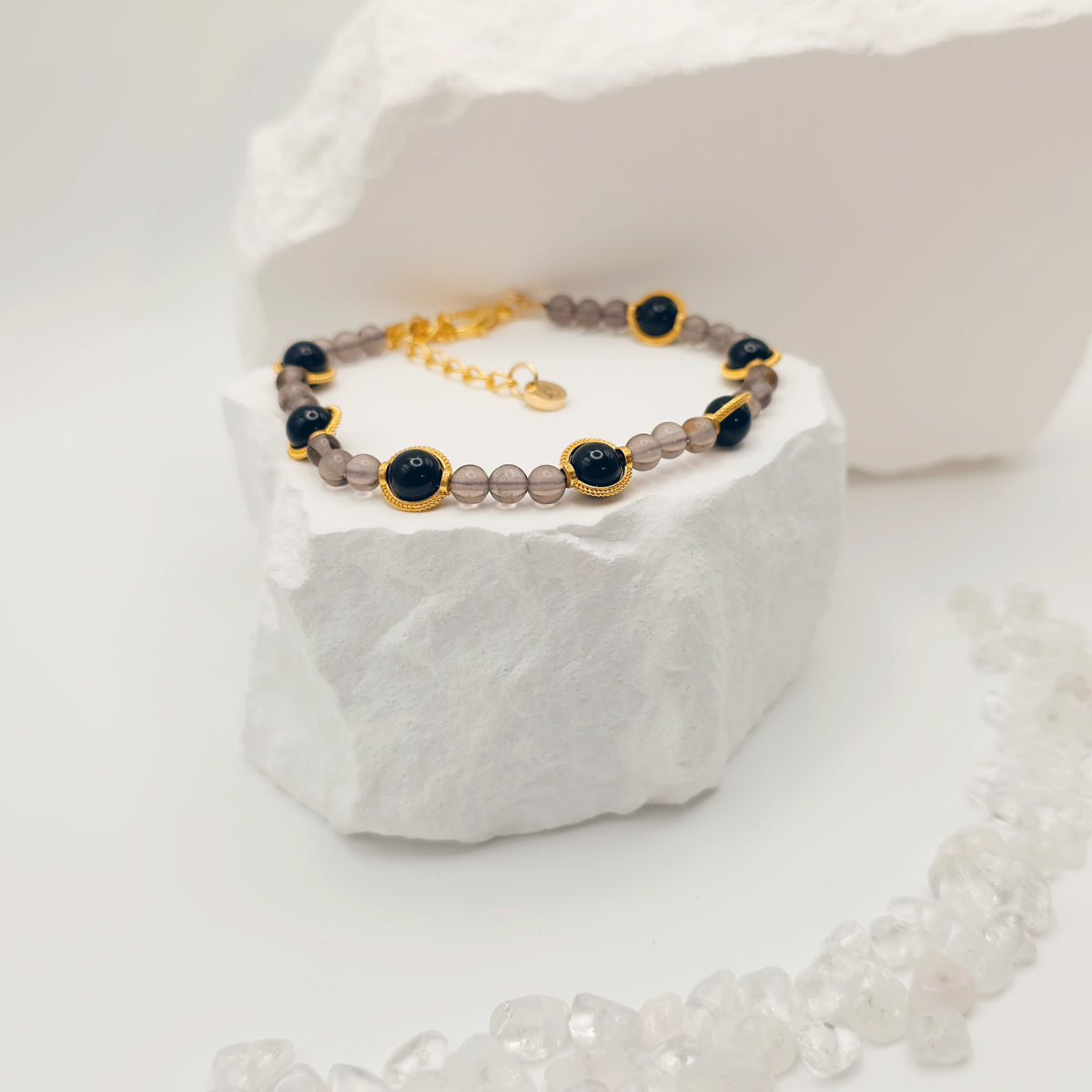 Black Agate and Smokey Quartz Bracelet [For Inner Strength]