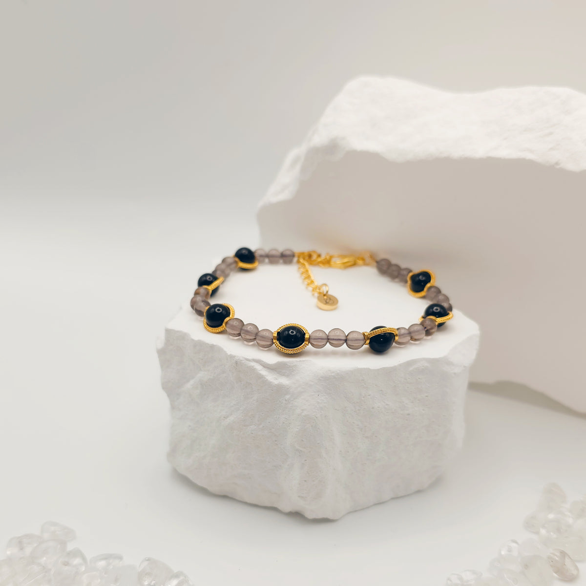 Black Agate and Smokey Quartz Bracelet [For Inner Strength]