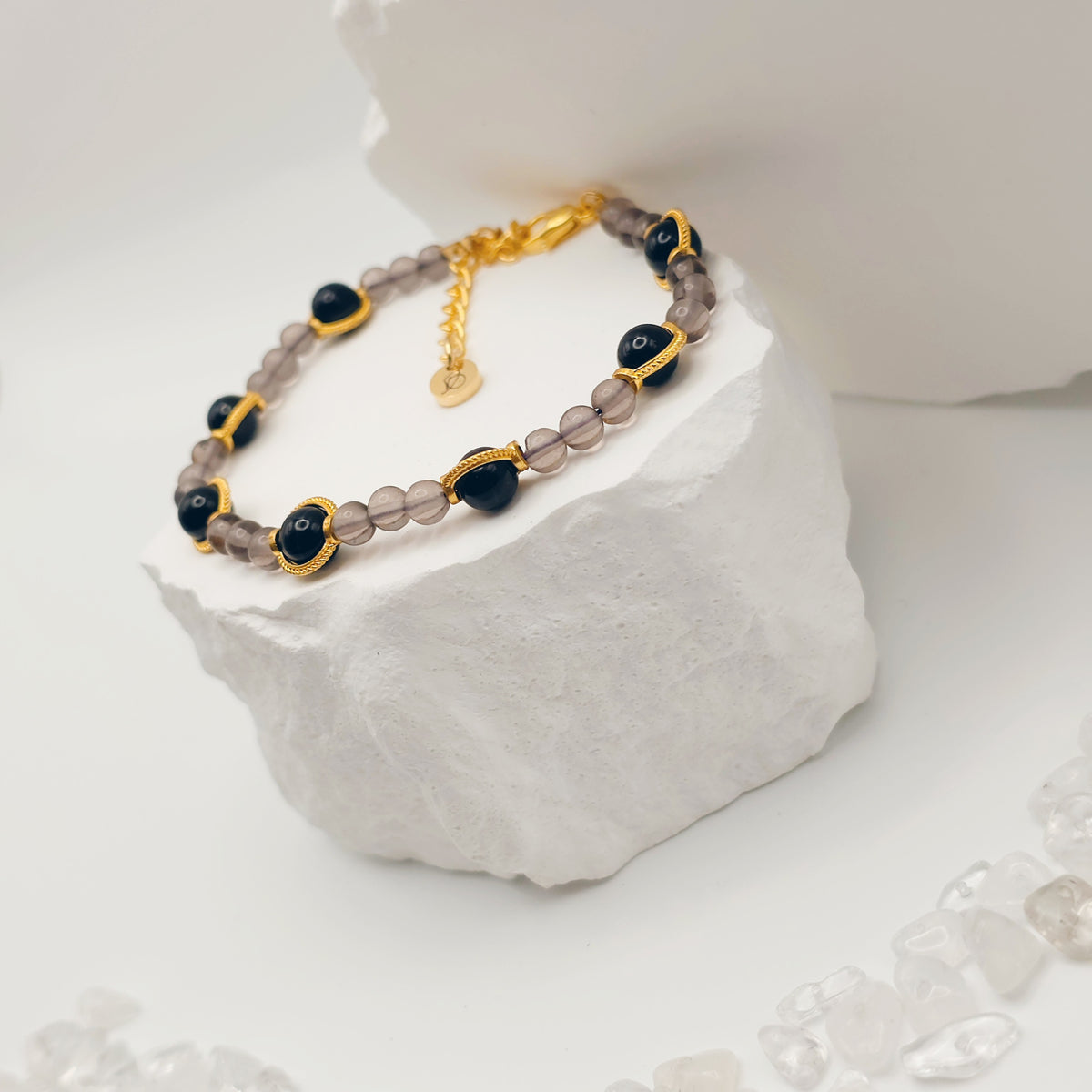 Black Agate and Smokey Quartz Bracelet [For Inner Strength]