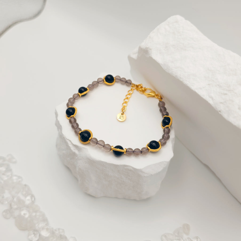 Black Agate and Smokey Quartz Bracelet [For Inner Strength]