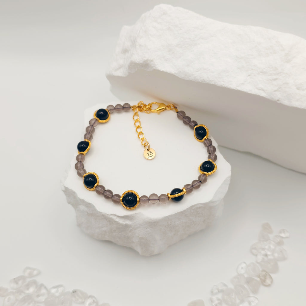 Black Agate and Smokey Quartz Bracelet [For Inner Strength]