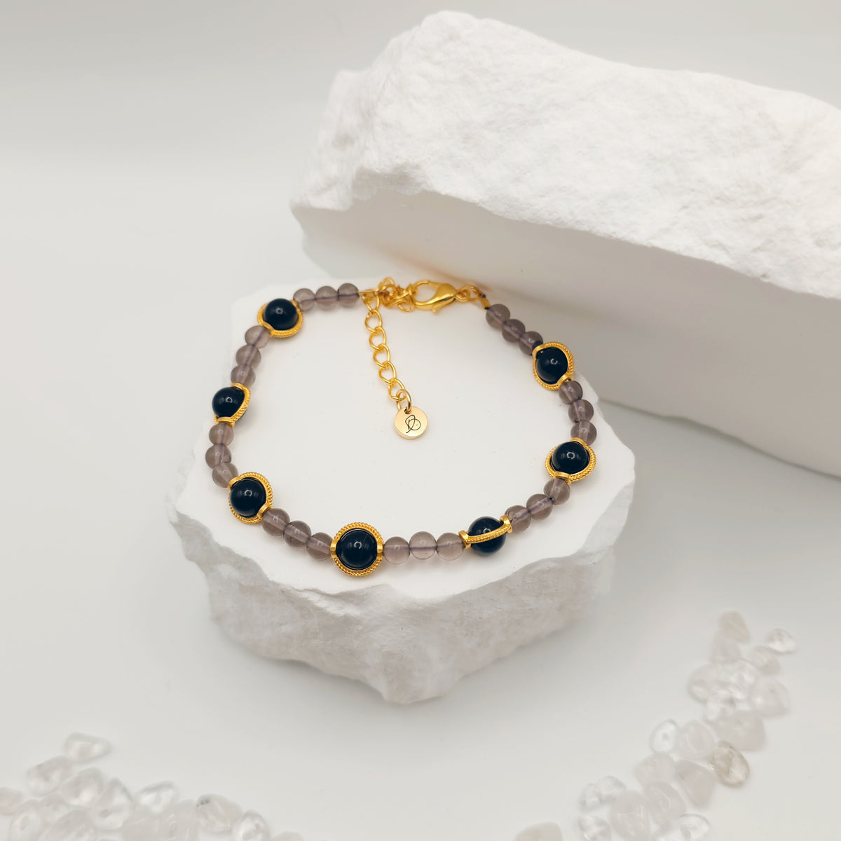 Black Agate and Smokey Quartz Bracelet [For Inner Strength]