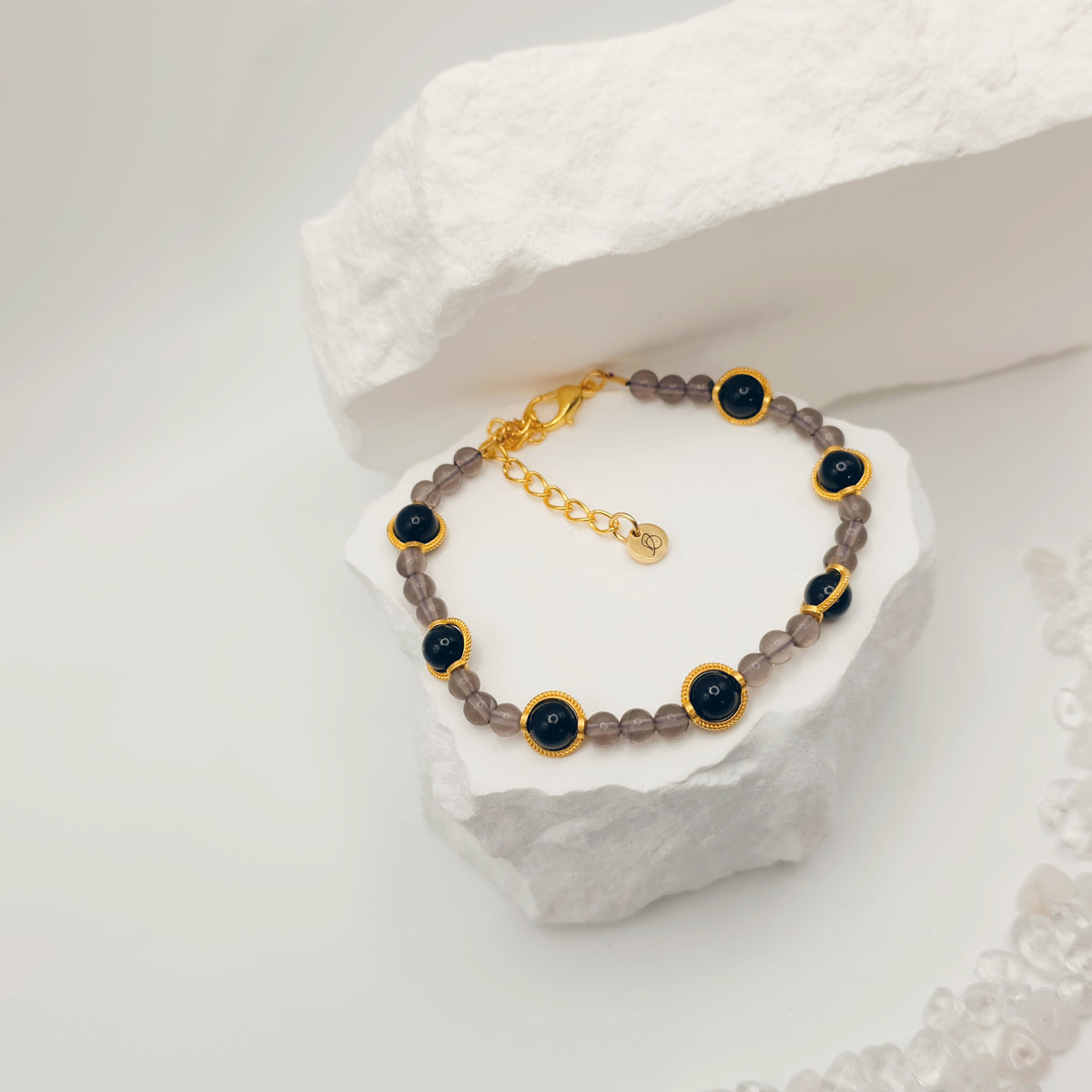 Black Agate and Smokey Quartz Bracelet [For Inner Strength]