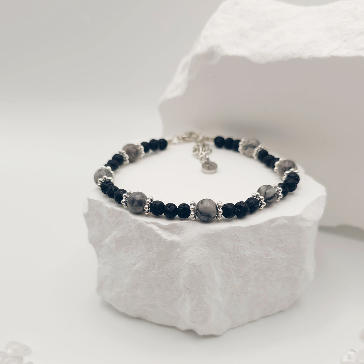Map Jasper and Volcanic Rock Beaded Bracelet [For Personal Growth]