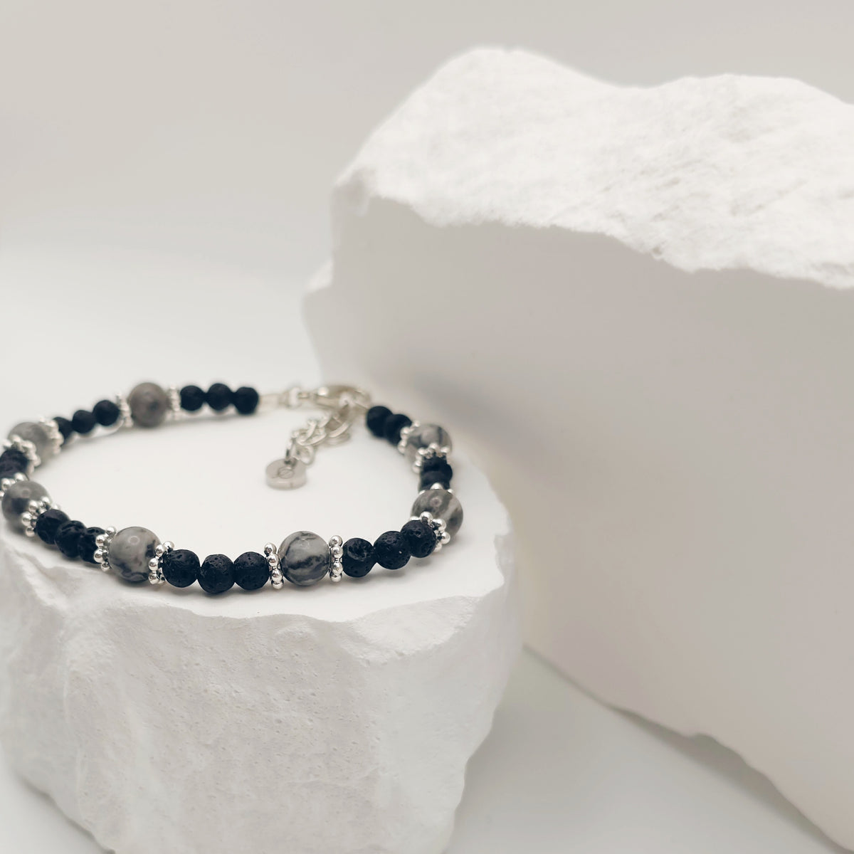 Map Jasper and Volcanic Rock Beaded Bracelet [For Personal Growth]