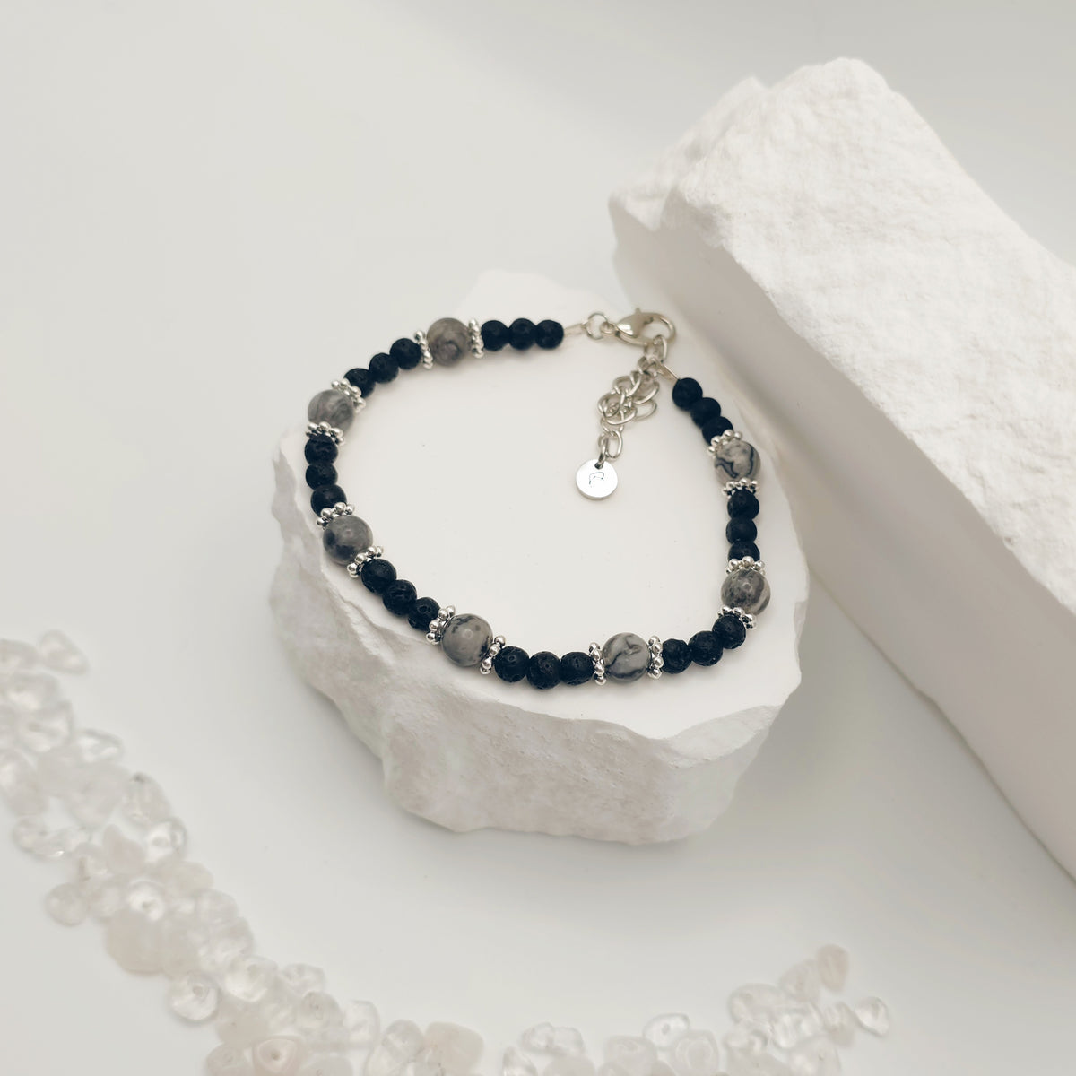 Map Jasper and Volcanic Rock Beaded Bracelet [For Personal Growth]
