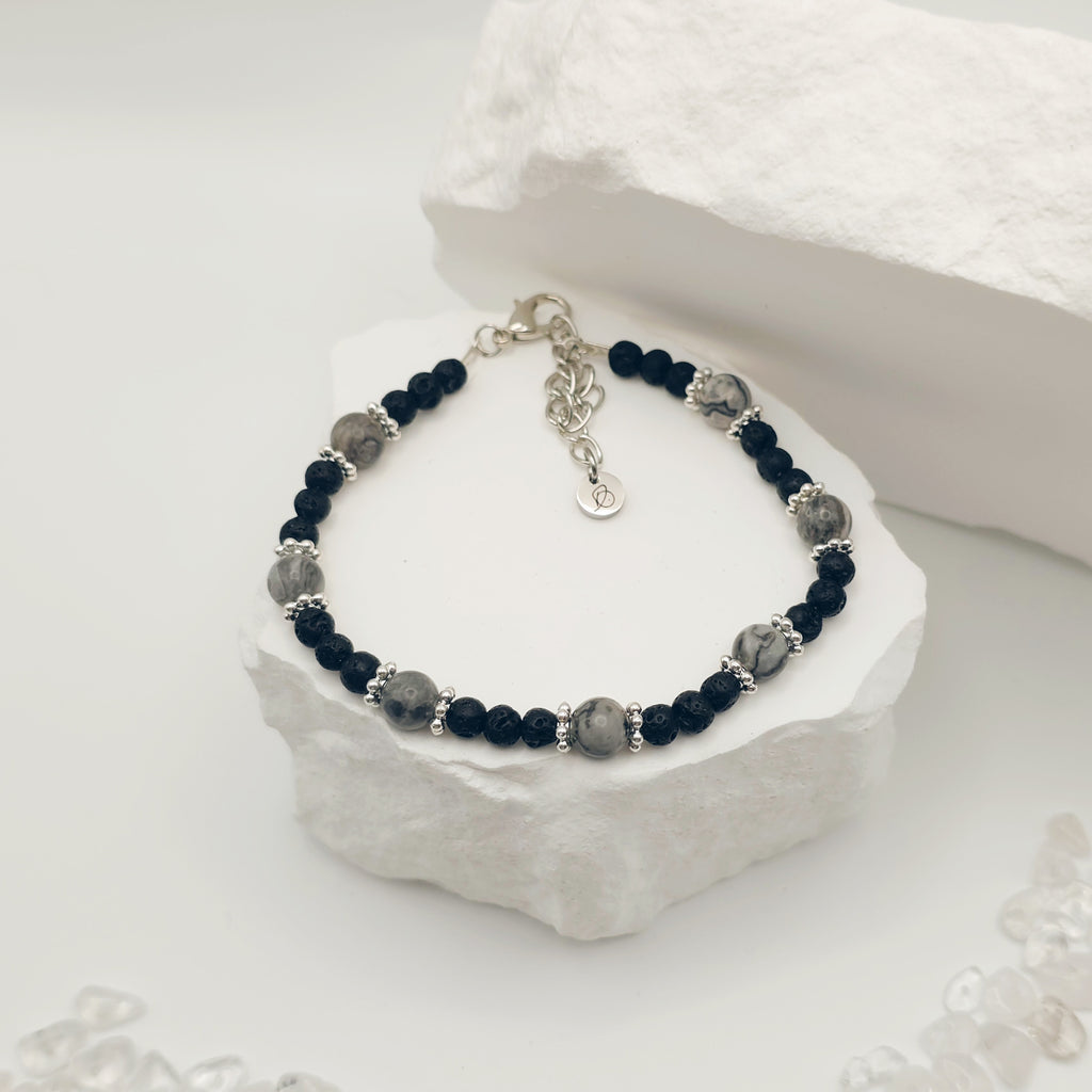 Map Jasper and Volcanic Rock Beaded Bracelet [For Personal Growth]