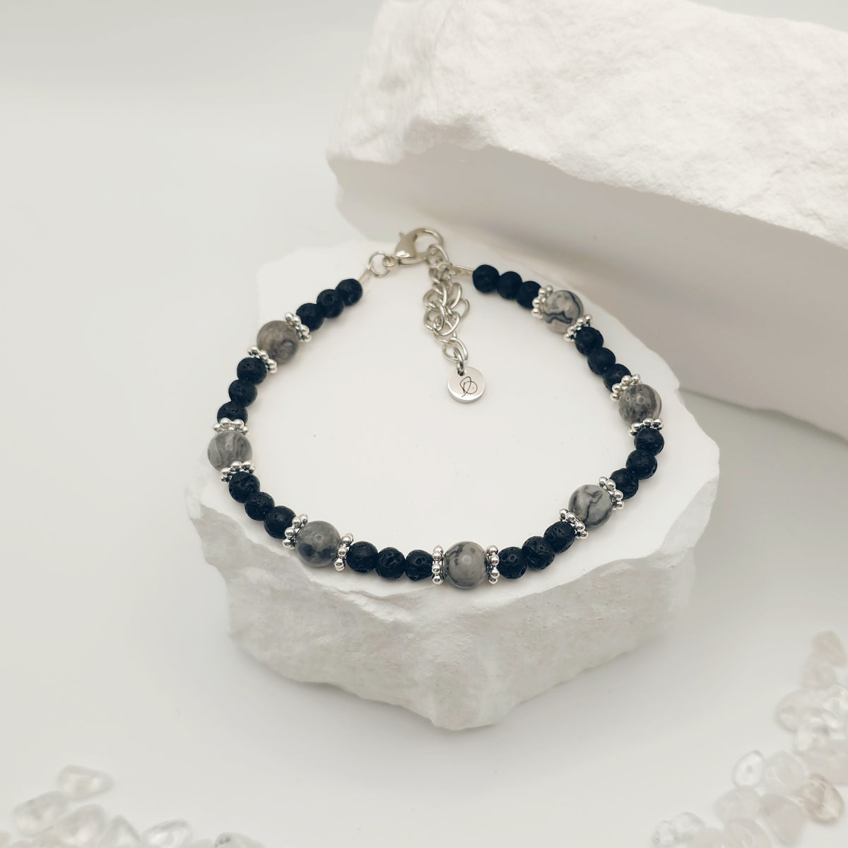 Map Jasper and Volcanic Rock Beaded Bracelet [For Personal Growth]