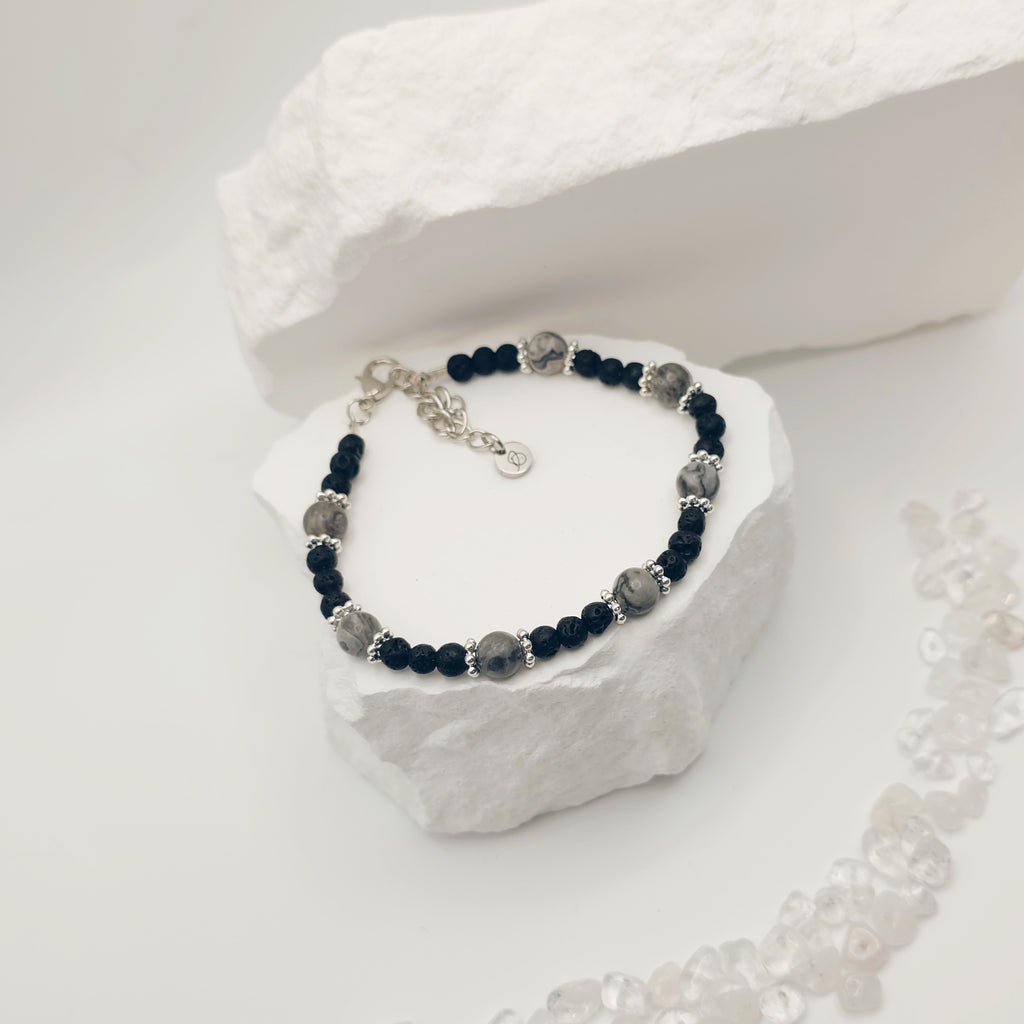 Map Jasper and Volcanic Rock Beaded Bracelet [For Personal Growth]