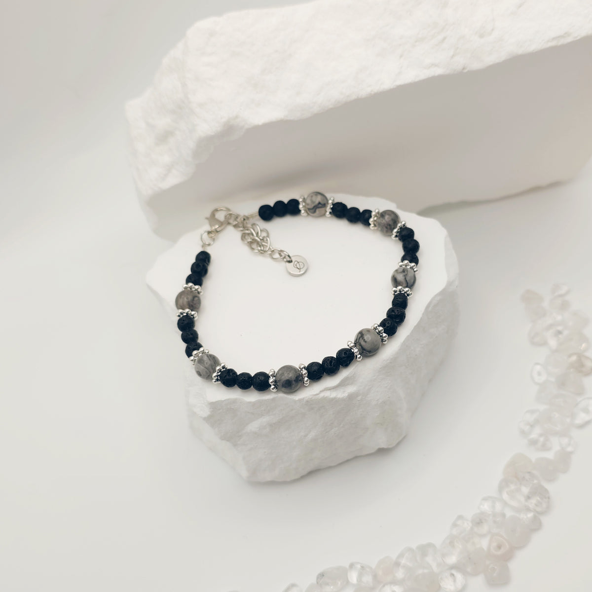 Map Jasper and Volcanic Rock Beaded Bracelet [For Personal Growth]